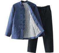 Completo da uomo in puro cotone spesso e caldo, completo da uomo, per Tai Chi, uniforme invernale, a maniche lunghe, tradizionale cinese, pantaloni, giacca Hanfu, abbigliamento Kung Fu, cappotto, arti