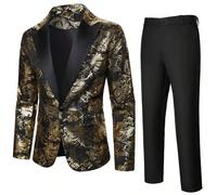 Completo da uomo in stile nightclub con giacca e pantaloni con stampa glitterata, adatto per il padrone di casa della festa, uomini di vecchio denaro, tempo libero quotidiano, gite del fine settimana,