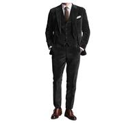 Completo da uomo in velluto a 3 pezzi Abiti in velluto a coste Due bottoni Smoking Vestibilità slim fit Lussuoso Blazer Giacca da festa e cena e Pantaloni, Nero , 60