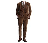 Completo da uomo in velluto a 3 pezzi Abiti in velluto a coste Due bottoni Smoking Vestibilità slim fit Lussuoso Blazer Giacca da festa e cena e Pantaloni, Caff, 50
