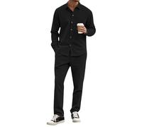 Completo da Uomo in Velluto a Coste a Due Pezzi, Elegante Camicia Maniche Lunghe e Pantaloni Larghi, Casual, per Lavoro e Golf, Nero, Taglia L