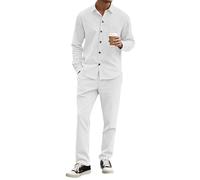 Completo da Uomo in Velluto a Coste a Due Pezzi, Elegante Camicia Maniche Lunghe e Pantaloni Larghi, Casual, per Lavoro e Golf, Bianco, Taglia L