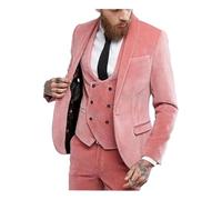 Completo da uomo in velluto da 3 pezzi, blazer in velluto, con un bottone, slim fit, lussuoso, giacca e pantaloni, rosa, 64