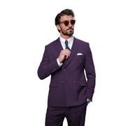 Completo da uomo slim fit, 2 pezzi, doppiopetto, per lavoro, matrimonio, ballo, smoking, blazer e pantaloni, set per uomo, Viola scuro, 58
