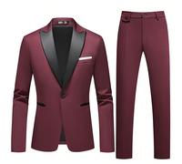 Completo da uomo slim fit bordeaux con blazer e pantaloni, abbigliamento formale elegante per invitato a matrimonio, abito business classico di lusso in twill invernale micro-stretch, per cerimonie L,