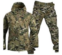 Completo da uomo tattico con giacca e pantaloni, impermeabile, uniforme militare da combattimento, mimetica, per la caccia nei boschi, con cappuccio e cerniera