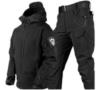 Completo da uomo tattico con giacca e pantaloni, impermeabile, uniforme militare da combattimento, mimetica, per la caccia nei boschi, con cappuccio e cerniera