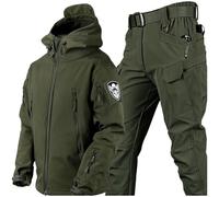 Completo da uomo tattico con giacca e pantaloni, impermeabile, uniforme militare da combattimento, mimetica, per la caccia nei boschi, con cappuccio e cerniera