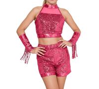 Completo Danza Bambina Set Due Pezzi Costume da Ballo Brillantini con Paillettes Top Crop Senza Maniche e Pantaloncini Esibizione e Festa Vestiti Danza Jazz Latino Regalo Amica Speciale B806