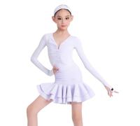 Completo Danza Latina Tre Pezzi per Ragazze Abbigliamento Ballo per Bambini | Top Da Danza A Maniche Lunghe Con Scollo A V E Gonna A Balze Per Cha Cha Samba Rumba E Tango