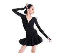 Completo Danza Latina Tre Pezzi per Ragazze Abbigliamento Ballo per Bambini | Top Da Danza A Maniche Lunghe Con Scollo A V E Gonna A Balze Per Cha Cha Samba Rumba E Tango