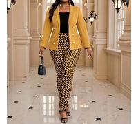 Completo di camicia e pantaloni con doppio bottone e dettagli in oro, adatto per la primavera, l'estate, l'autunno e l'inverno, disponibile anche in taglie oversize nei colori giallo e viola 0XL,1XL,2