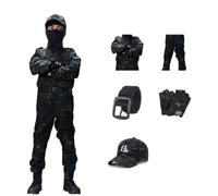 Completo Divisa Mimetica Ragazzo 5 Pezzi Camicia Pantaloni Berretto Cintura | Tessuto Cotone a Griglia;Guanti Mezze Dita,Fibbia Inclusi;Per Trekking,Campeggio,Addestramento,Sport Airsoft