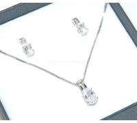 COMPLETO DONNA ARGENTO 925 COLLANA CIONDOLO ORECCHINI PUNTO LUCE OVALE ZIRCONI