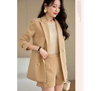 Completo Donna Beige Giacca Doppiopetto E Shorts Eleganti Raffinati CF58278