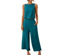 Completo Donna Casual Completo Coordinato In Cotone E Lino Per Donna 2 Pezzi Per Le Vacanze Canotta Girocollo Senza Maniche E Pantaloni Palazzo Set Da Viaggio/Aeroporto Abbigliamento Casual Per Il R