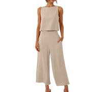 Completo Donna Completi Coordinati In Cotone E Lino Per Donna 2 Pezzi Outfit Da Vacanza Canotta Girocollo Senza Maniche E Pantaloni Palazzo Set Da Viaggio/Aeroporto Abbigliamento Casual Per Il Tempo