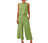 Completo Donna Completo Coordinato In Cotone E Lino Per Donna 2 Pezzi Per Le Vacanze Canotta Girocollo Senza Maniche E Pantaloni Palazzo Set Da Viaggio Per Aeroporto Abbigliamento Casual Per Il Rela