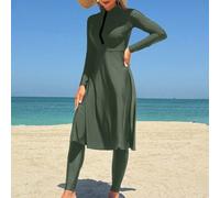 Completo donna composto da top a chiusura lampo e maniche lunghe in tinta unita e pantaloni, costume da bagno burkini L,M,S,XLColore unicoTessuto