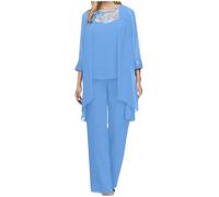 Completo Donna Elegante 3 Pezzi Chiffon Business Blazer Cerimonia Estiva Curvy Camicia Pantaloni Larghi Tuta Completa Taglie Forti Casual Leggero Cerimonia Set Coordinato Estivo Comodi Mode Tuta