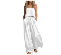 Completo Donna Elegante Cerimonia Estiva Orlo Irregolare Curvy Camicia Pantaloni Larghi Due Pezzi Tuta Completa Larga Tinta Unita Scollo Larghi Elegante Completi Set Abbigliamento Spiaggia Leggera