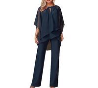 Completo Donna Elegante Cerimonia Estiva Orlo Irregolare Curvy Camicia Pantaloni Larghi Due Pezzi Tuta Completa Taglie Forti Casual Leggero Cerimonia Set Coordinato Estivo Comodi Mode Tuta Tinta Unita
