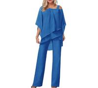 Completo Donna Elegante Cerimonia Estiva Orlo Irregolare Curvy Camicia Pantaloni Larghi Due Pezzi Tuta Completa Taglie Forti Casual Leggero Cerimonia Set Coordinato Estivo Comodi Mode Tuta Tinta Unita
