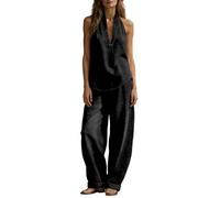 Completo Donna Elegante- Completo Donna Casual Completo Due Pezzi alla Moda in Denim con Giacca dal Colletto alla Coreana E Pantaloni A Gamba Larga Basic
