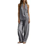 Completo Donna Elegante- Completo Donna Casual Completo Due Pezzi alla Moda in Denim con Giacca dal Colletto alla Coreana E Pantaloni A Gamba Larga Basic