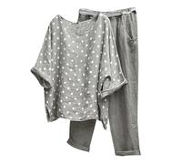 Completo Donna Elegante Due Pezzi in Lino Tute in Cotone e Lino Elastica Tuta Camicia e Pantalone a Gamba Larga Completi Sportiva Estiva Curvy Casual Slim Fit Tute Leggeri Oversize da Spiaggia