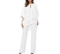 Completo Donna Elegante Estiva Cerimonia Orlo Irregolare Leggera Camicia Pantaloni Larghi Due Pezzi Tuta Completa Taglie Forti Casual Tinta Unita Set Coordinato Comodi Mode Tute Curvy Completi Estivi