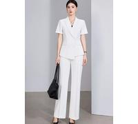 Completo Donna Elegante Pantaloni Palazzo E Blazer Doppiopetto Bianco CF68425