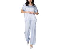 Completo Donna Elegante Tailleur in Raso 100% Viscosa 2 Pezzi Set Completi di Pantalone e Maglia da Cerimonia a Taglia Unica, Celeste