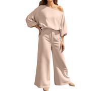 Completo Donna Elegante- Tailleur Pantalone Versatile Con Pantaloni Per Casual Maglia A Maniche Lunghe Dalla Vestibilità Comoda E Gamba Larga Perfetto Tutte Le Stagioni Facile Da Lavare Alla Basic