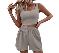 Completo Donna Estivo Corti Pantaloncini Set 2 Pezzi Corto Cotone E Lino Taglie Forti Palestra Maniche Corta Con Scollo Rotondo E Pantaloncini Bermuda Vita Alta Tuta Da Jogging Estiva Spiaggia