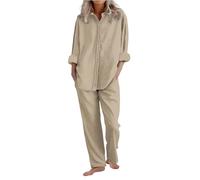 Completo Donna Estivo Lino Leggera Elegante Estivo Tute Da Ginnastica Taglie Forti Cotone E Lino Casual Camicia E Pantaloni Jogging Palestra Set Spiaggia Spiaggia Traspirante Curvy Set Due Pezzi