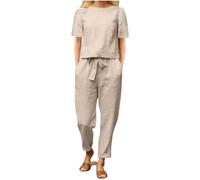 Completo Donna Estivo Lino Taglie Forti Elegante Casual Tute Da Ginnastica Cotone E Lino Coordinato Estivo Camicia E Pantaloni Jogging Palestra Set Due Pezzi Comodo Maniche Corte Curvy Tuta Da Casa