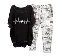 Completo Donna in Cotone e lino Due Pezzi, Tute Donna Complete Offerte, Tuta Estiva Casual da Donna Completo Elegante Larghi Completo Estivo Taglie Forti Casual Tuta Comodo Lino Set Sportivo 2 Pezzi