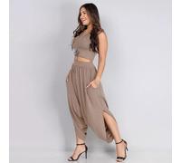 completo donna maglia top pantaloni larghi casual beige set tuta fashion 8289