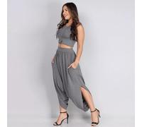 completo donna maglia top pantaloni larghi casual grigio set tuta fashion 8289