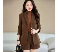 Completo Donna Marrone Giacca Elegante E Shorts Coordinati Stile Chic CF58279