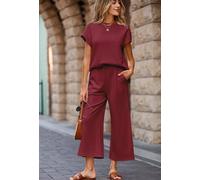 Completo Donna Rosso Vino Con T-Shirt E Pantaloni A Vita Alta Estivi CF48238