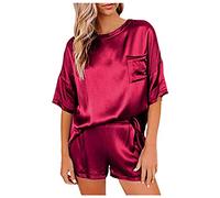 Completo Donna Secret Reggiseno Trasparente Sexy Imitazione Pantaloncini Vestiti A Maniche Corte per La Casa delle Donne Abito di Solido Pigiama Donna Seducente Aperto Sexyvestito Red XL