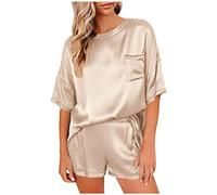 Completo Donna Secret Reggiseno Trasparente Sexy Imitazione Pantaloncini Vestiti A Maniche Corte per La Casa delle Donne Abito di Solido Pigiama Donna Seducente Aperto Sexyvestito Beige S