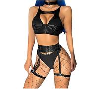 Completo Donna Sexy Donne Nuda Sexy Sesso Tette Cintura Elastica in Maglia da Donna con Mezza Giarrettiera sopra Seno E Mutandine in Tre Pezzi con Completi Intimi da Catsuit Black S