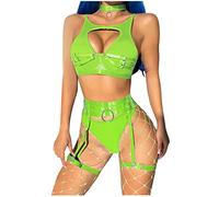 Completo Donna Sexy Donne Nuda Sexy Sesso Tette Cintura Elastica in Maglia da Donna con Mezza Giarrettiera sopra Seno E Mutandine in Tre Pezzi con Completi Intimi da Catsuit Green M