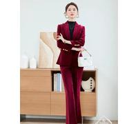 Completo Donna Velluto Rosso Giacca E Pantalone Outfit Elegante Set CF59480
