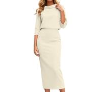 Completo due pezzi composto da abito midi e top in maglia elegante con gonn | Tuta Da Casa Signora Sportive Tempo Rosa Bianche Carta Argento Chiaro Classica Microfibra Freddo Skinny
