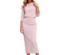 Completo due pezzi composto da abito midi e top in maglia elegante con gonn | Tuta Da Casa Signora Sportive Tempo Rosa Bianche Carta Argento Chiaro Classica Microfibra Freddo Skinny