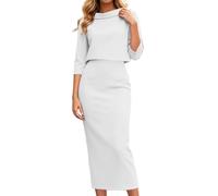 Completo due pezzi composto da abito midi e top in maglia elegante con gonn | Tuta Da Casa Signora Sportive Tempo Rosa Bianche Carta Argento Chiaro Classica Microfibra Freddo Skinny